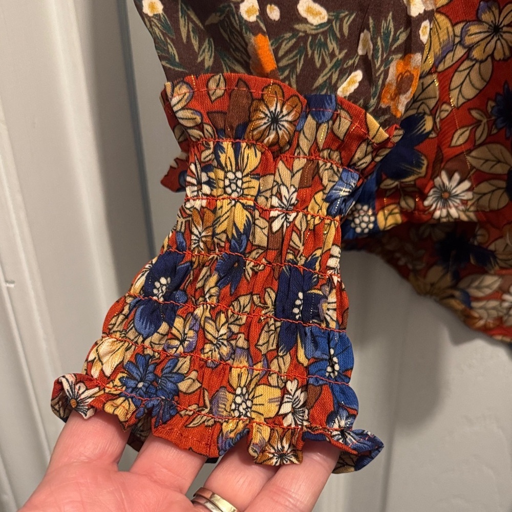 Umgee Boho Patchwork Long Sleeve Blouse Gypsy - Picture 2 of 11